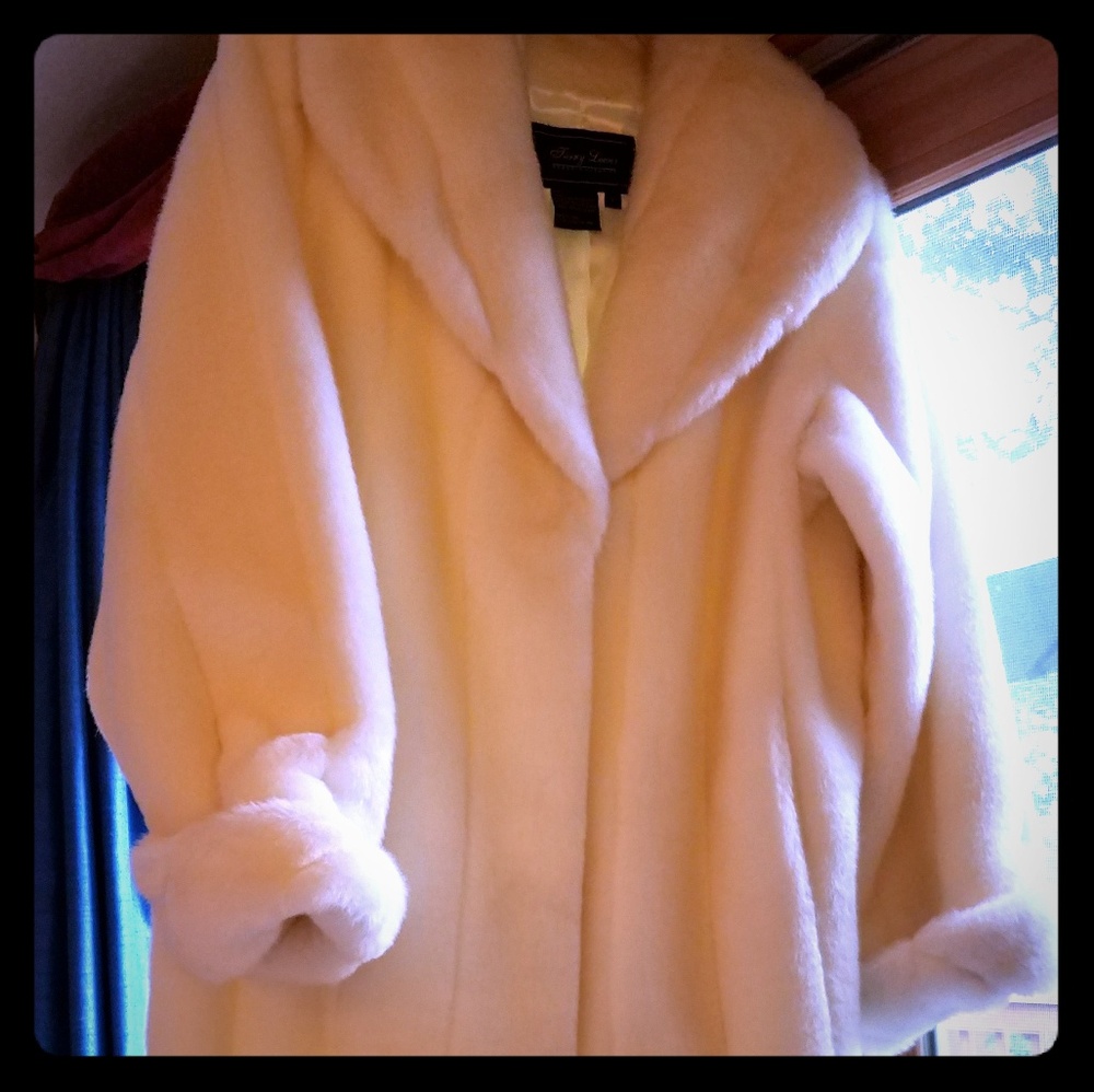 Faux White Fox Full Length Coat